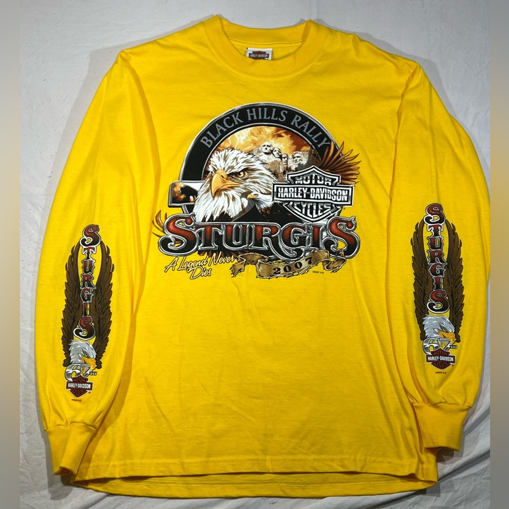 Harley Davidson sturgis 2007 Gold yellow  Long Sleeve Shirt size Medium